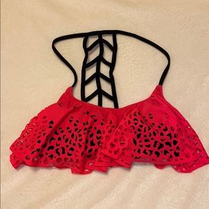 VS PINK pink and black flounce bikini top XS